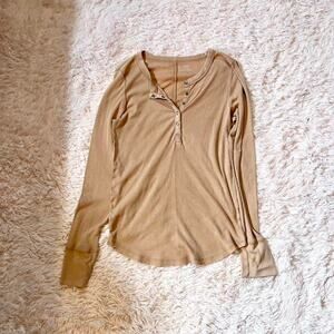 Aerie Long Sleeve Beige Minimalist Earthy Hippie Hipster Rib Knit Henley Top